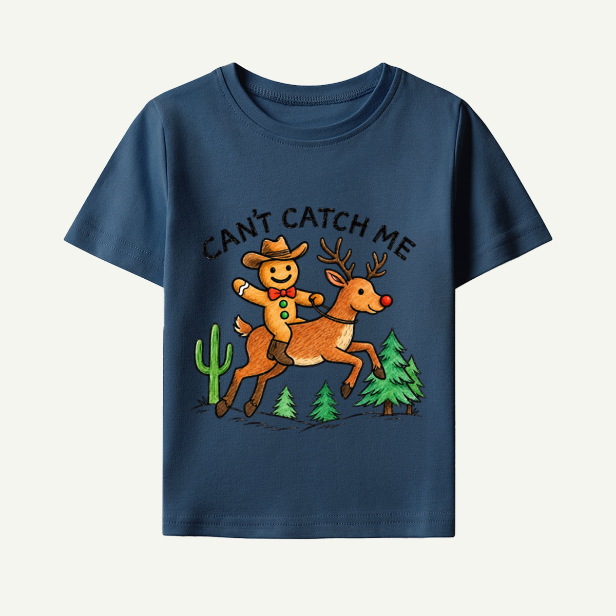 Cant Catch Me Cowboy Gingerbread Reindeer Christmas Kids T-Shirt