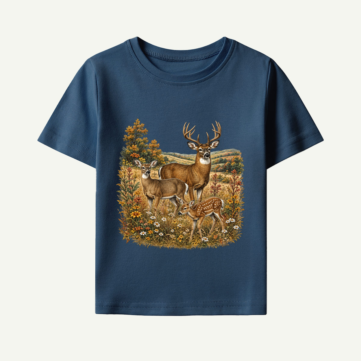 Autumn Deer Family Meadow Scene Kids T-Shirt