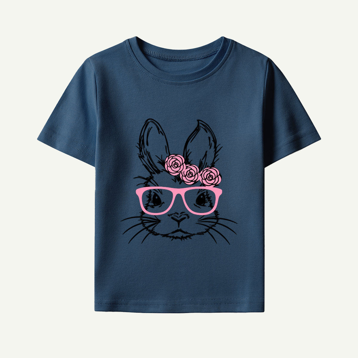 Pink Glasses Floral Bunny Portrait Kids T-Shirt