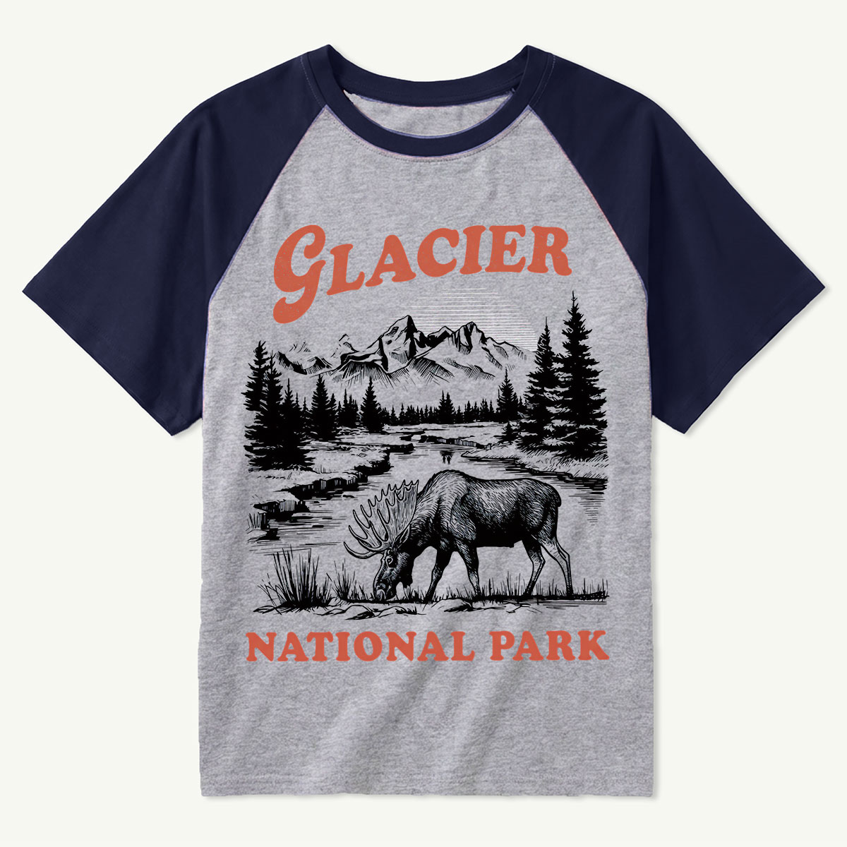 Moose Wilderness Glacier National Park Raglan T-Shirt