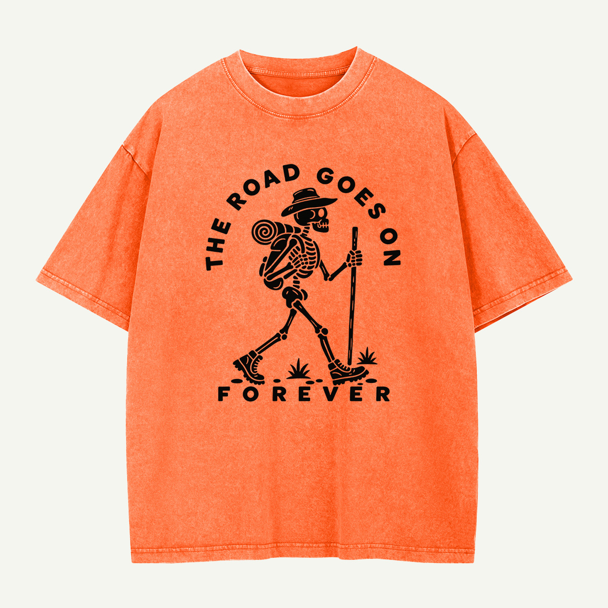 The Road Goes On Forever Skeleton Hiker Washed T-Shirt