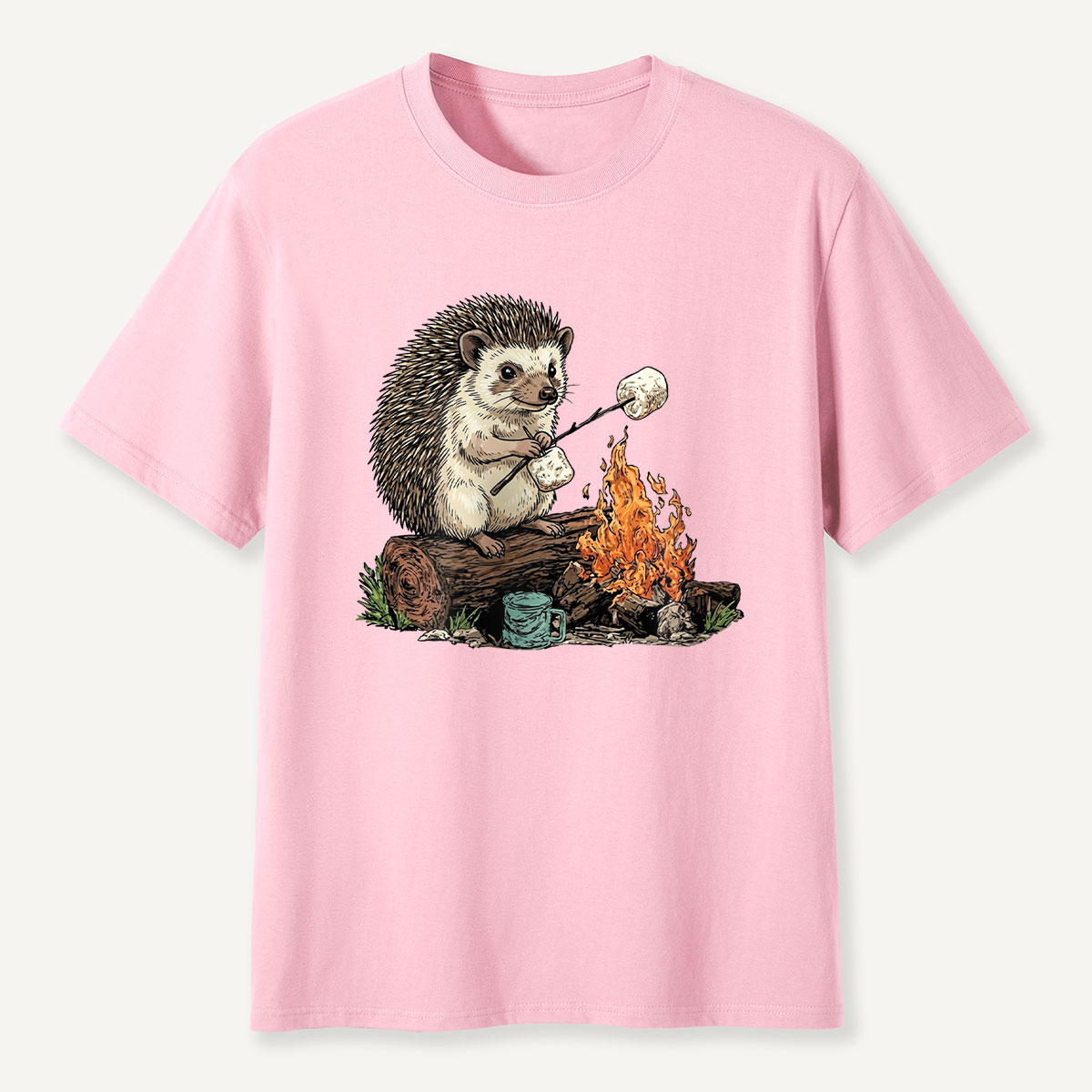 Hedgehog Roasting Marshmallow Campfire T-Shirt