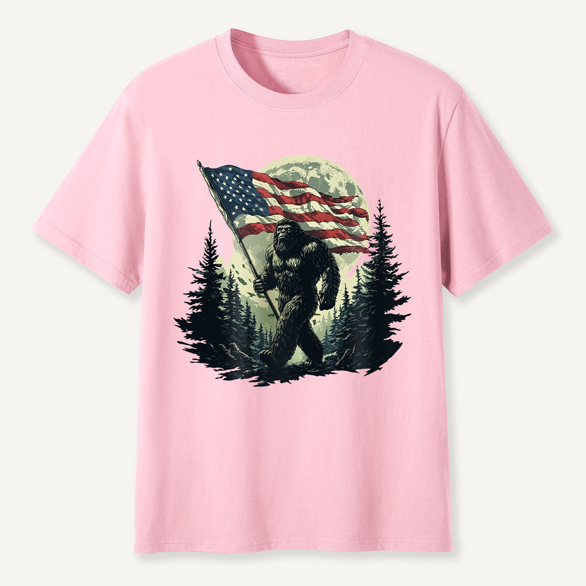 Forest Moon Cryptid with American Flag T-Shirt