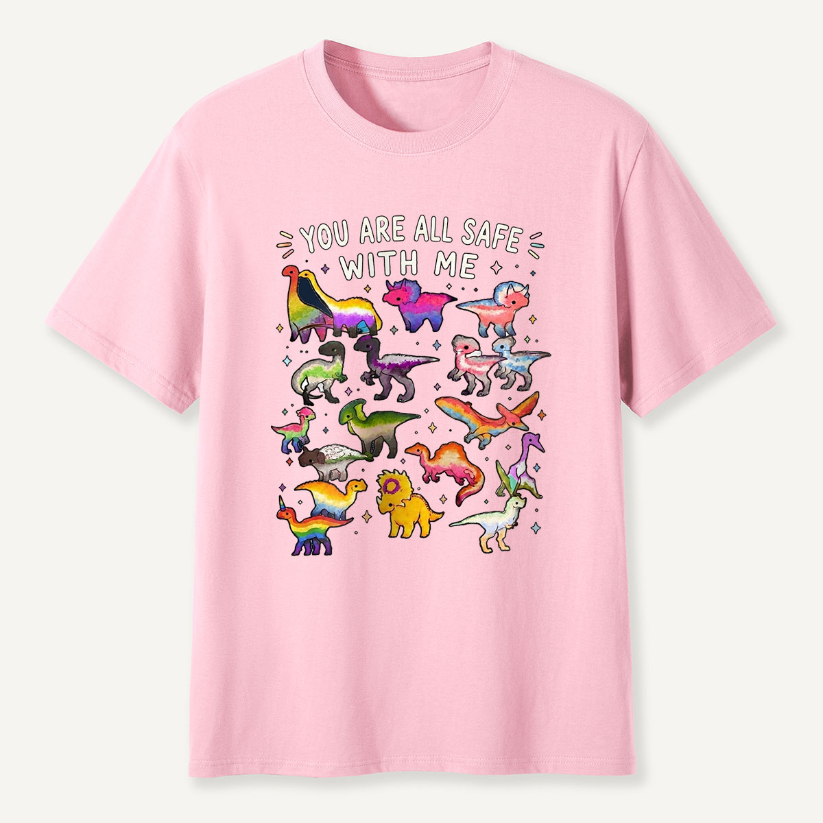 You Are Safe With Me Rainbow Dinosaur T-Shirt