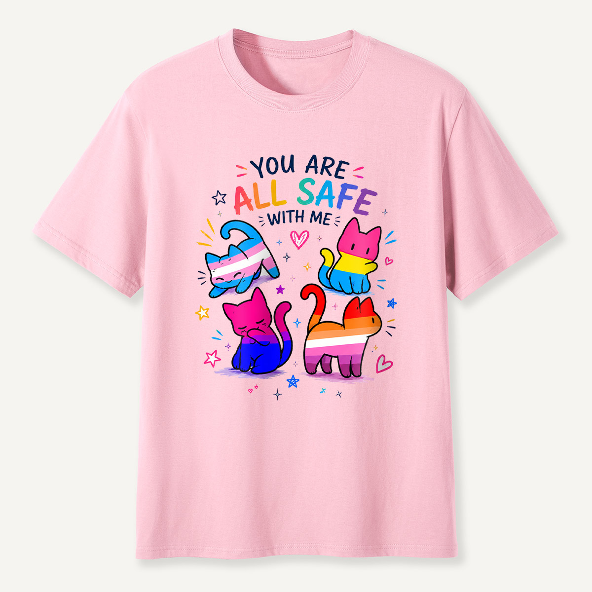 You Are All Safe With Me Rainbow Cat T-Shirt