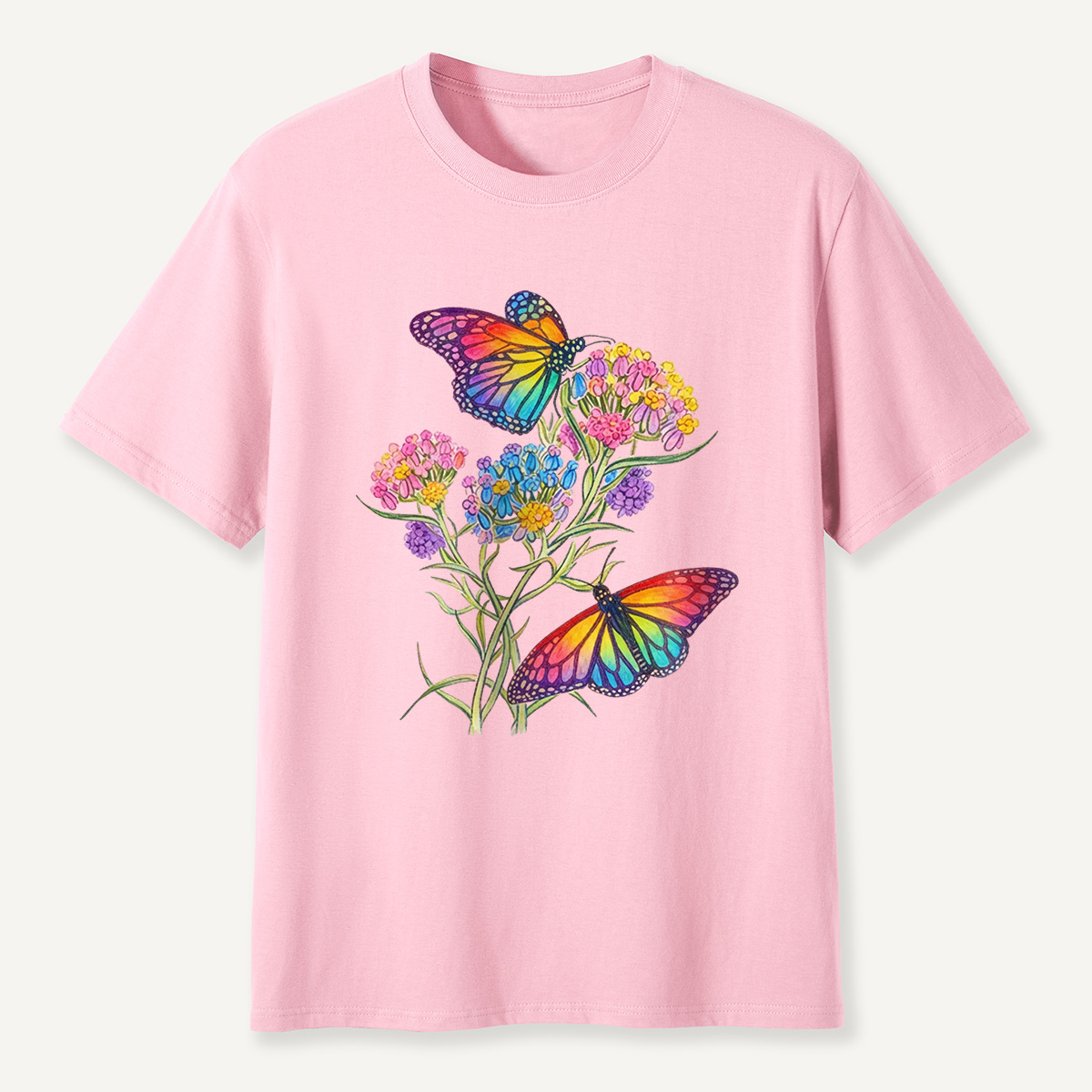 Rainbow Butterflies & Blooming Flowers T-Shirt