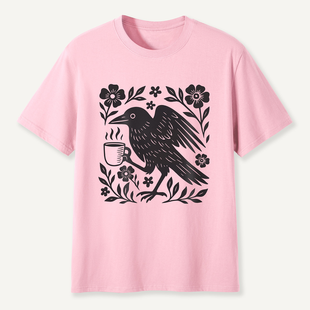 MDCTBYWY26071701Coffee Crow Folk Art T-Shirt