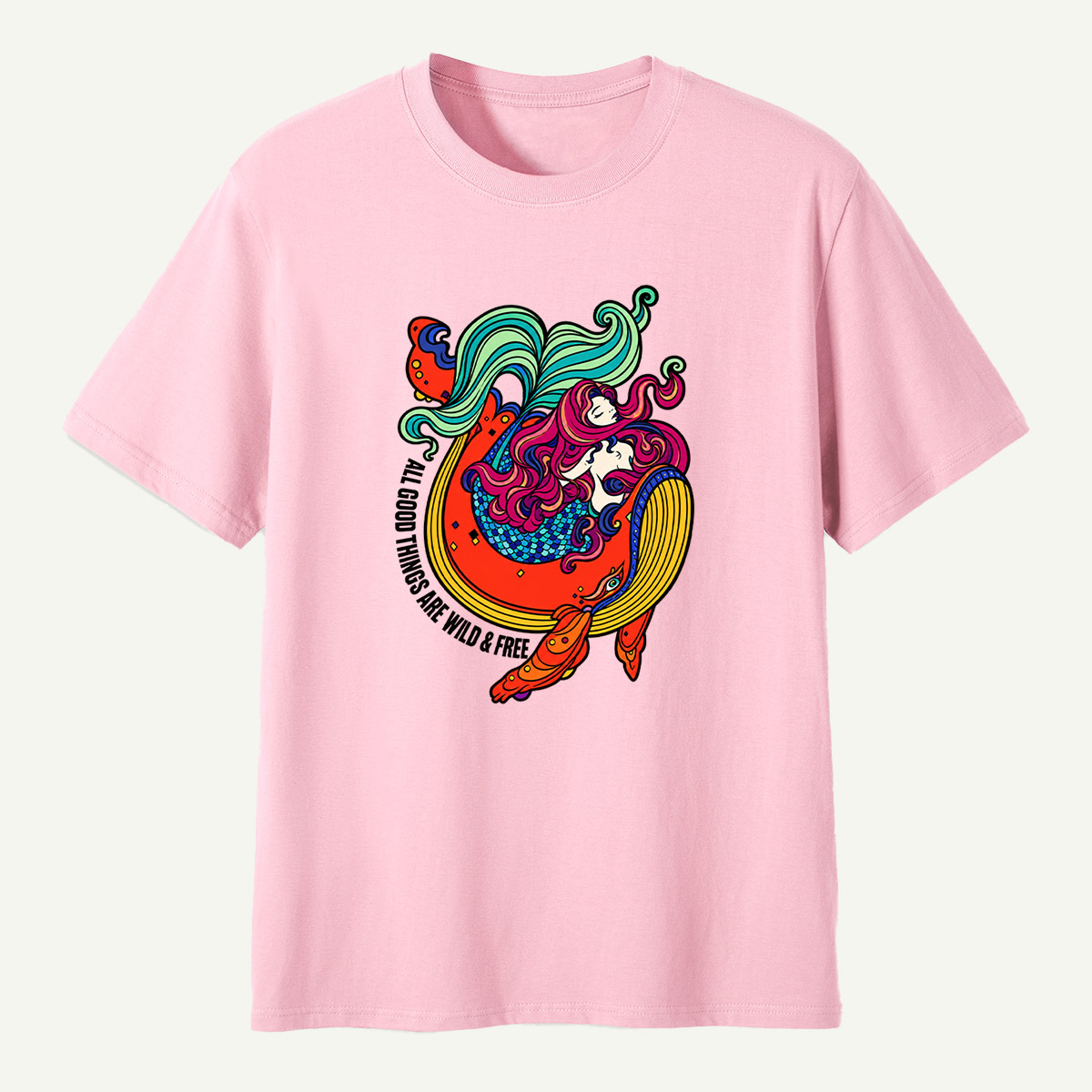 All Good Things Are Wild And Free Mermaid Ocean Wave T-Shirt