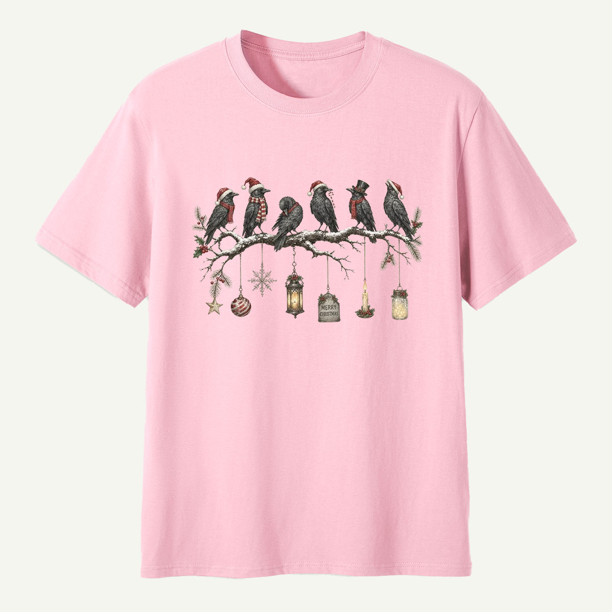 Christmas Ravens On Snowy Branch T-Shirt