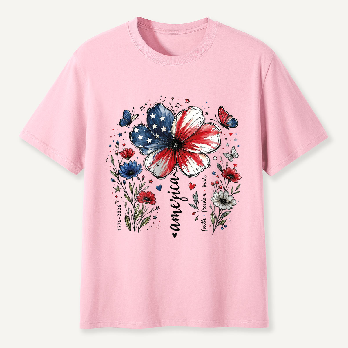 USA 250th Anniversary Floral T-Shirt