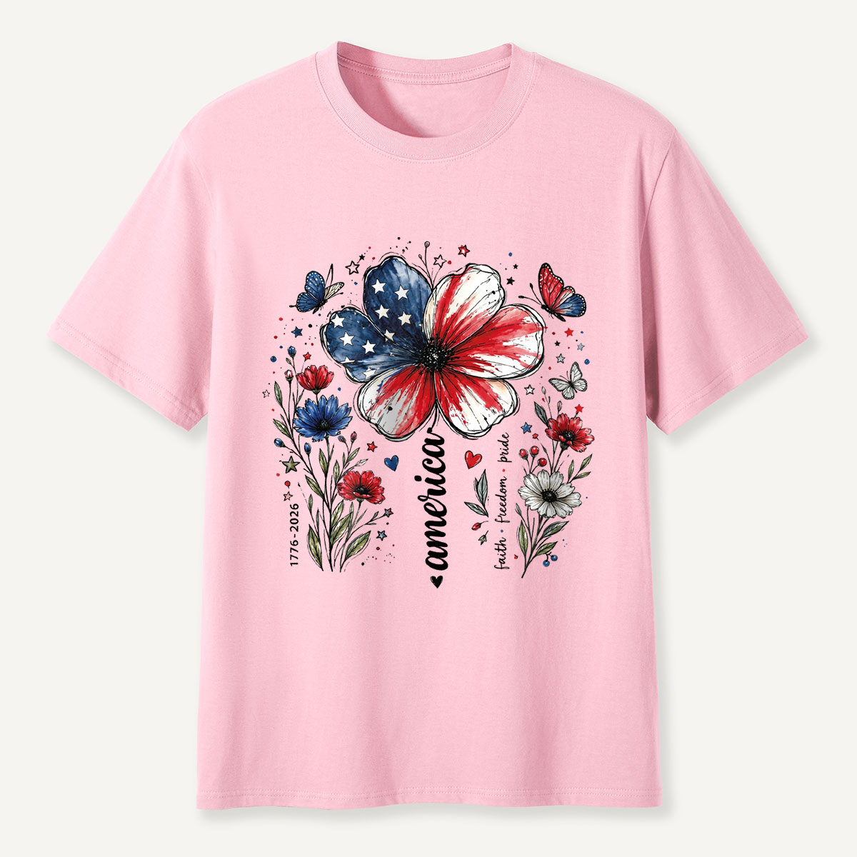 USA 250th Anniversary Floral T-Shirt