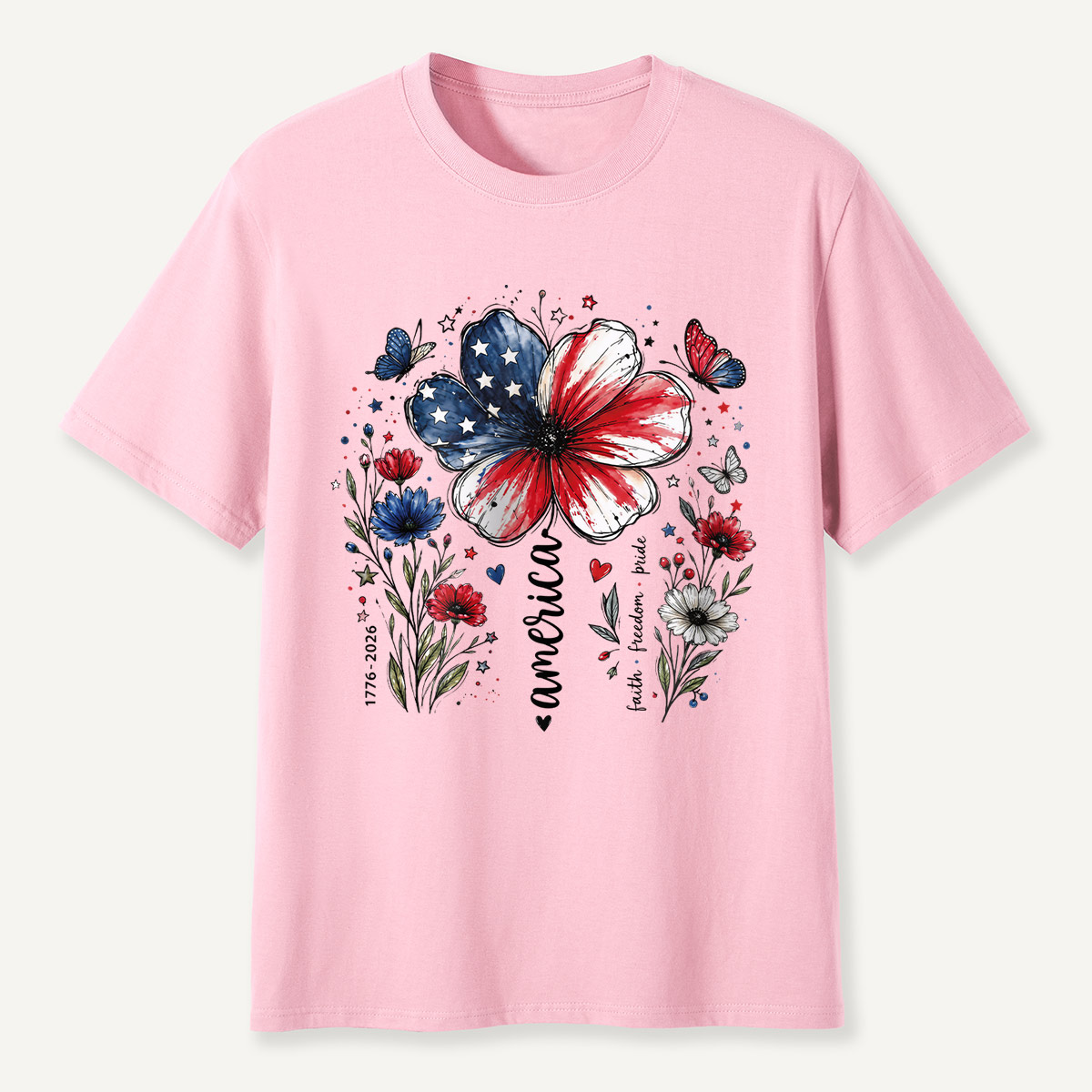 USA 250th Anniversary Floral T-Shirt
