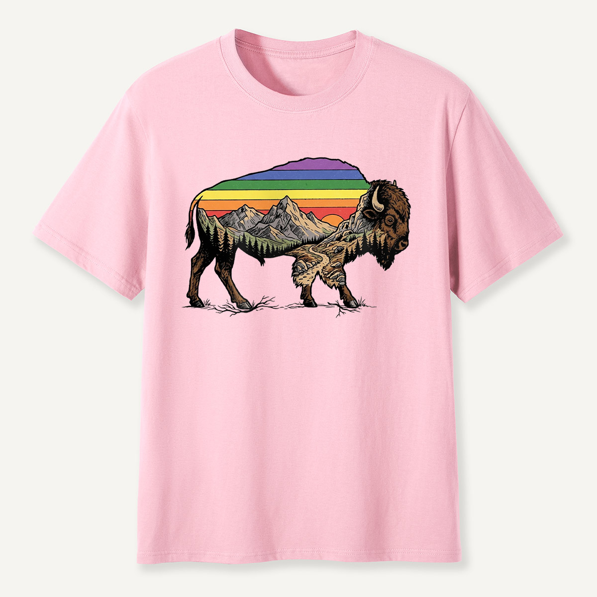 Mountain Sunset Bison Silhouette T-Shirt