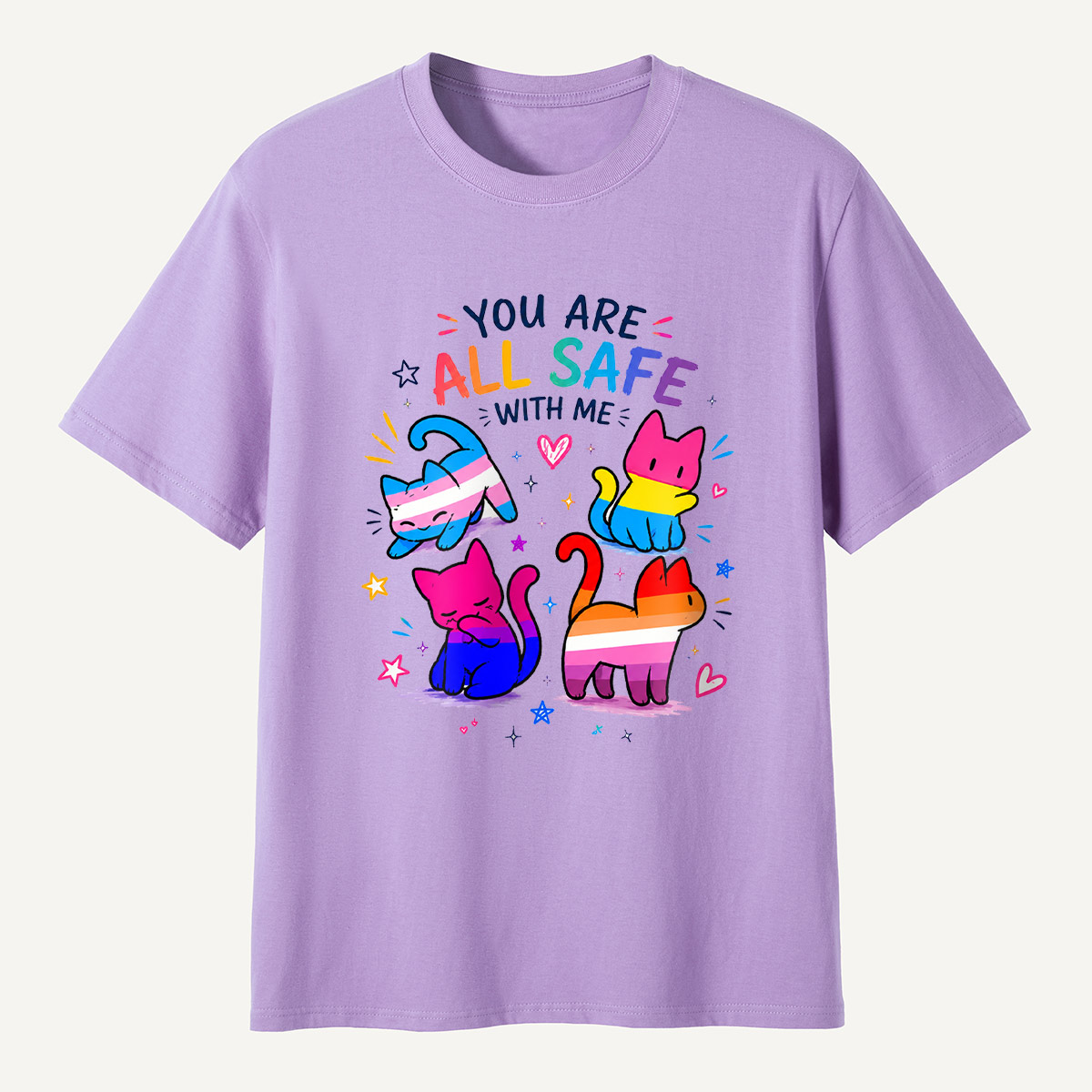 You Are All Safe With Me Rainbow Cat T-Shirt