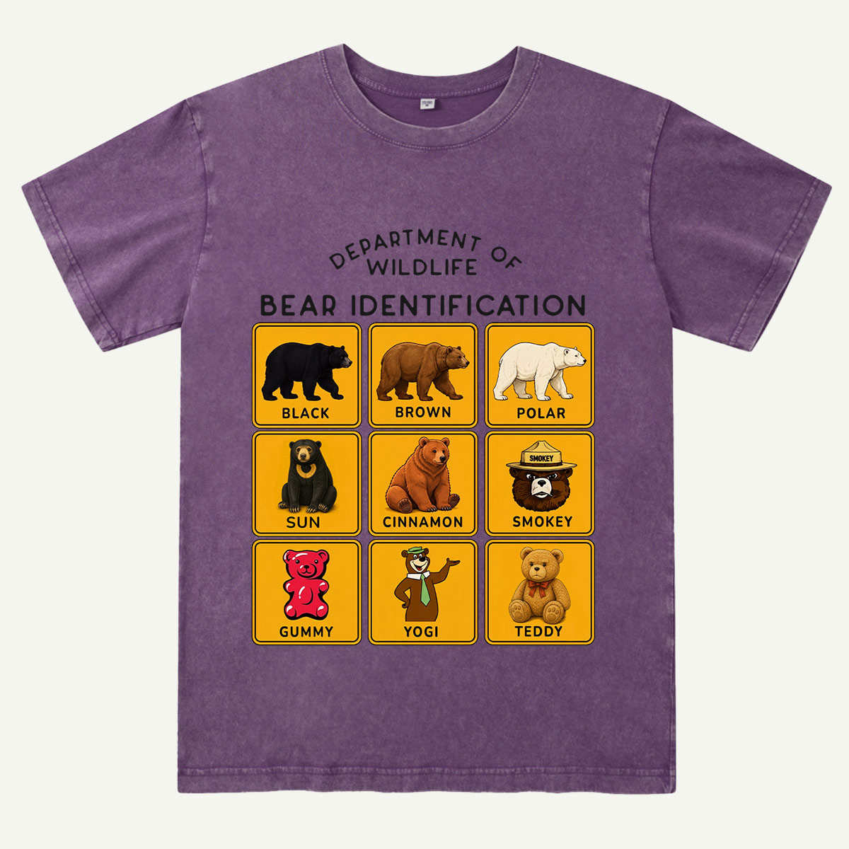 Department of Wildlife Bear Identification Gummy Bear Washed T-Shirt