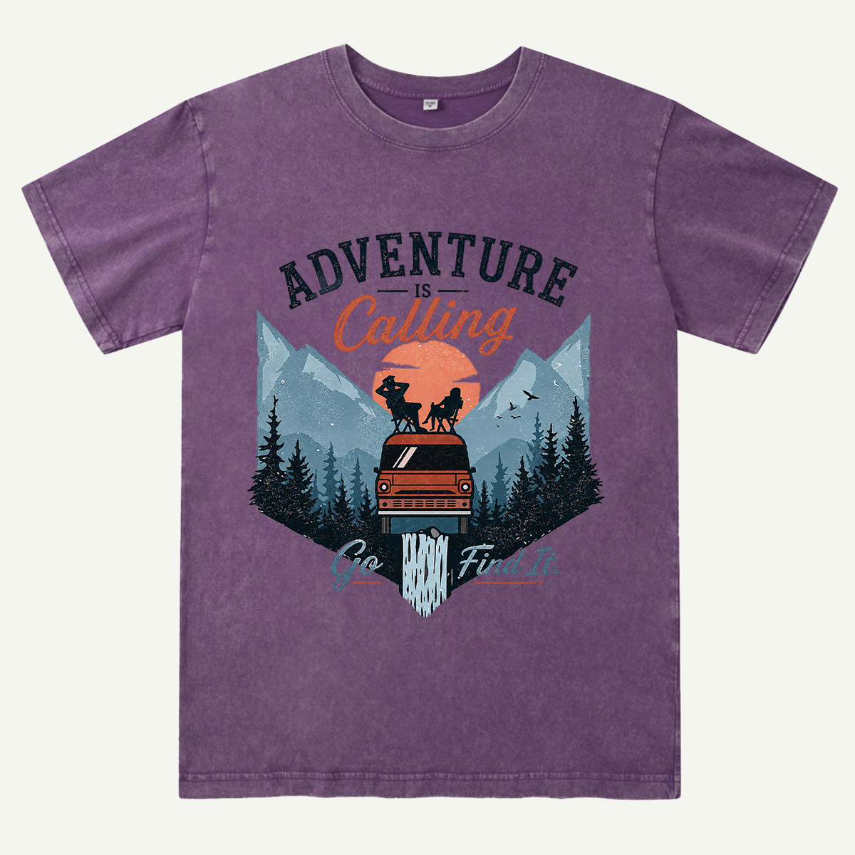 Adventure Is Calling Camper Van Mountain Washed T-Shirt