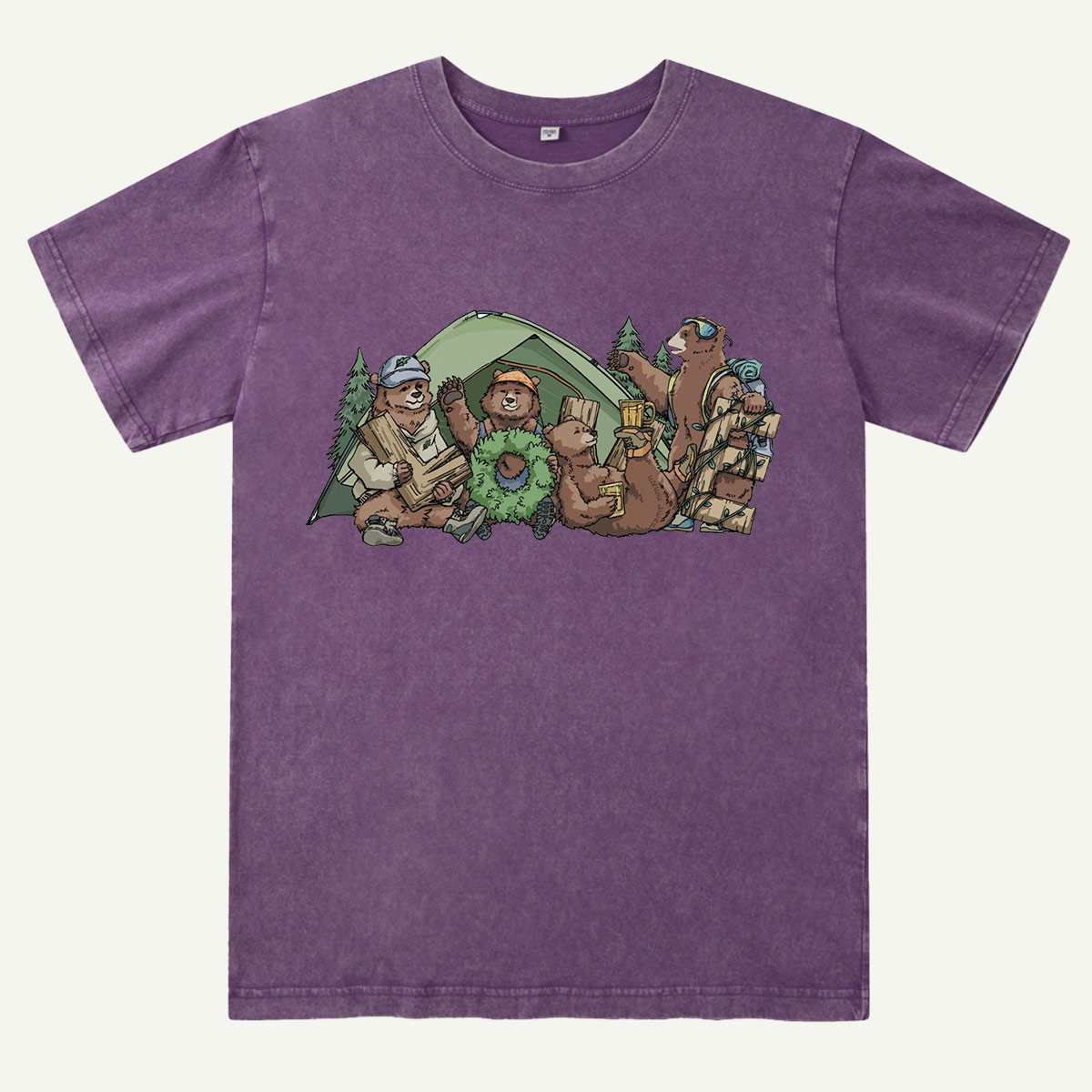 Happy Camping Bears Washed T-Shirt