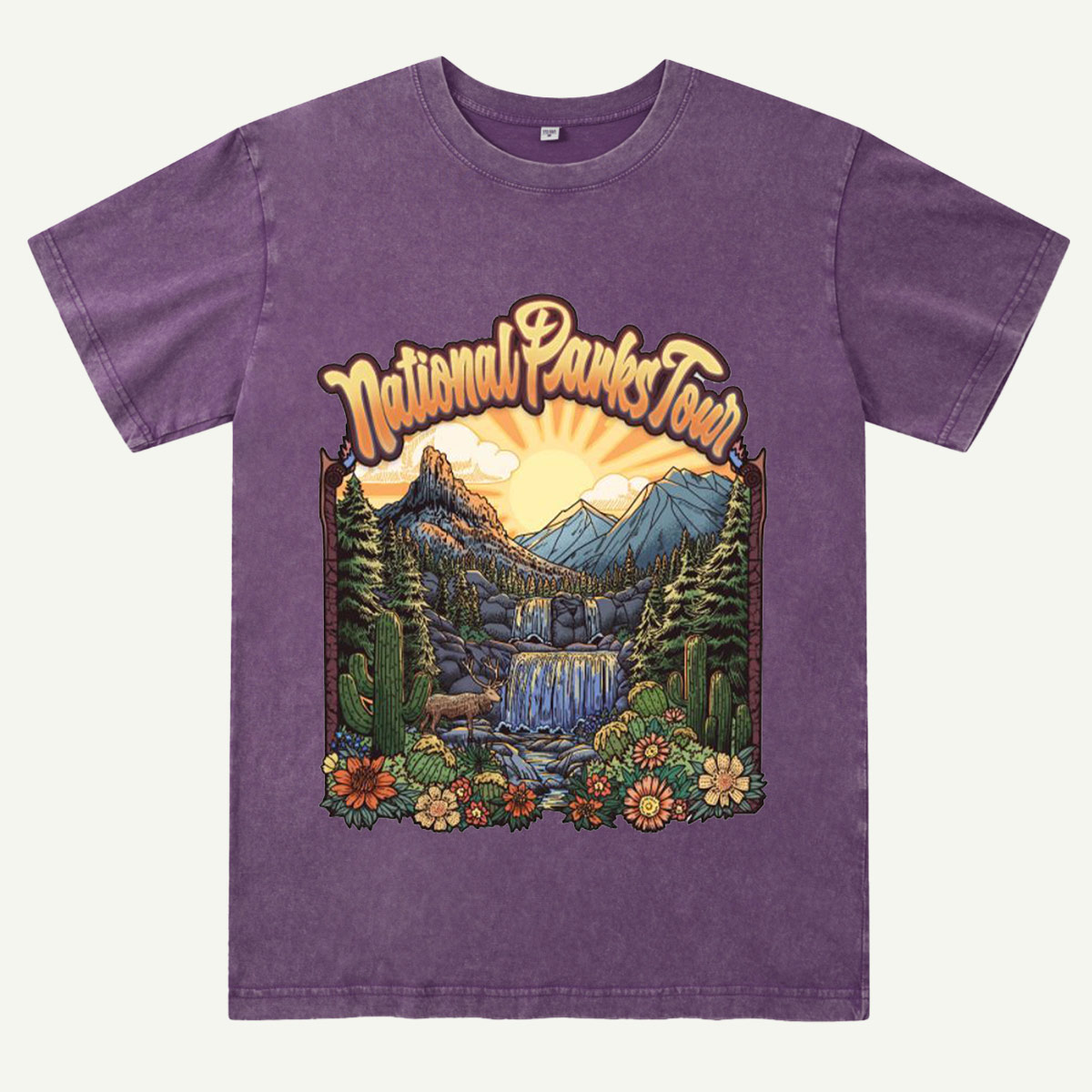 Mountain Waterfall Scenic Landscape National Parks Washed T-Shirt