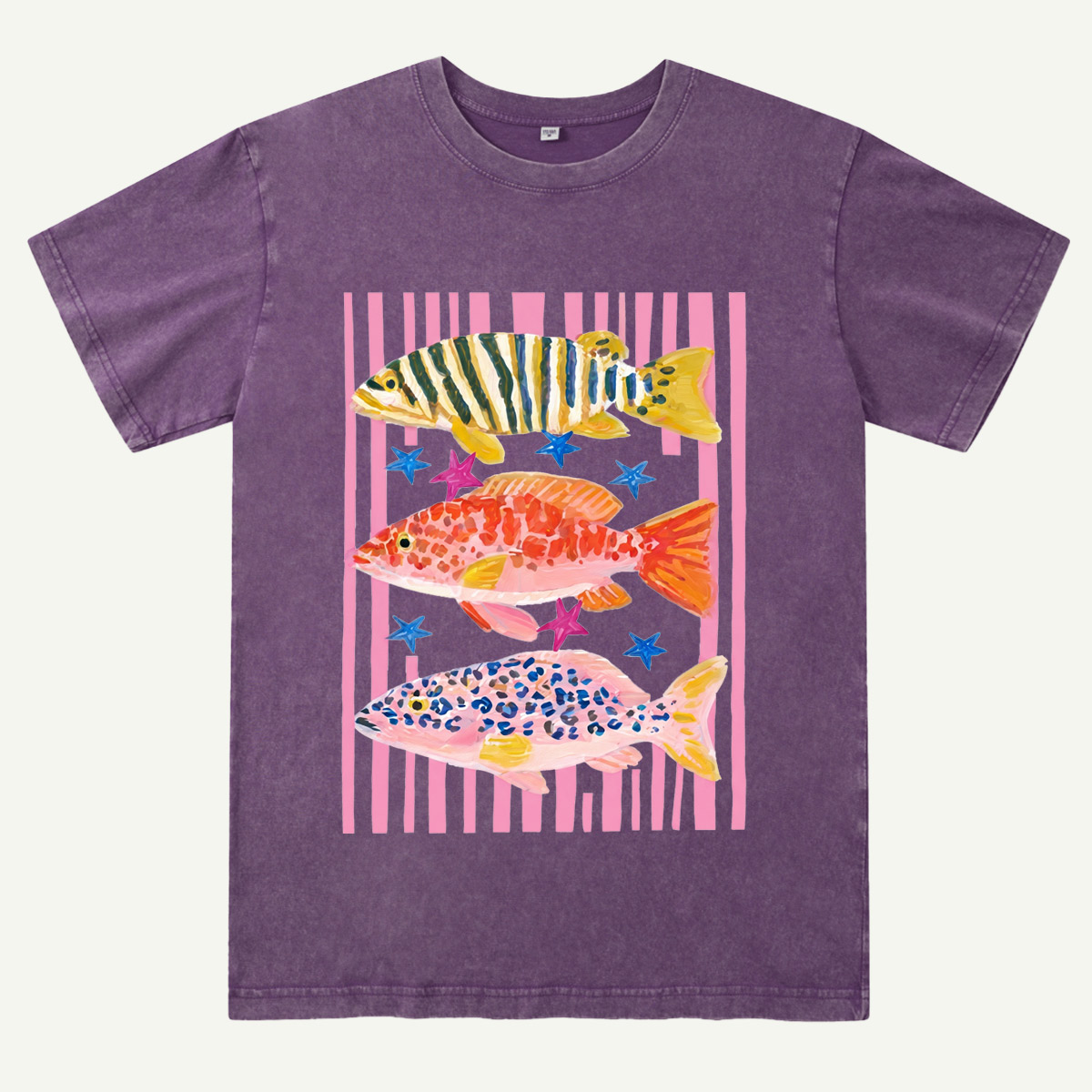 Striped Ocean Fish Washed T-Shirt
