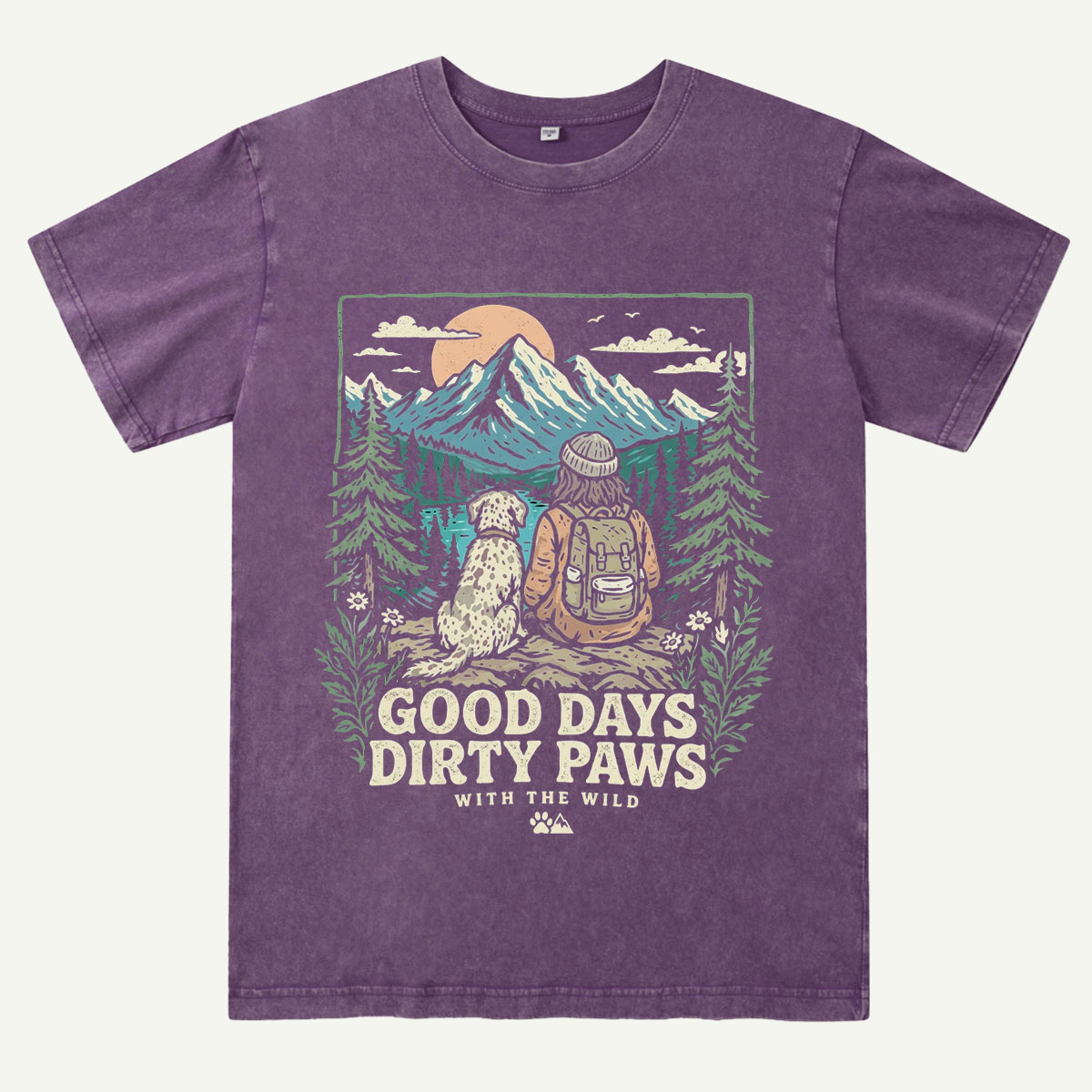 Adventure Dog & Mountain Outdoor Hiking Washed T-Shirt