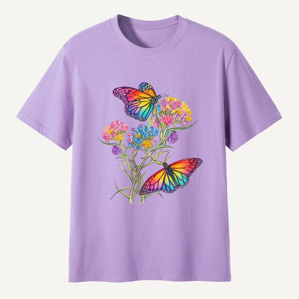 Rainbow Butterflies & Blooming Flowers T-Shirt