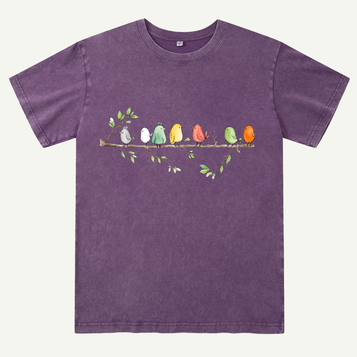 Colorful Songbirds On Branch Washed T-Shirt