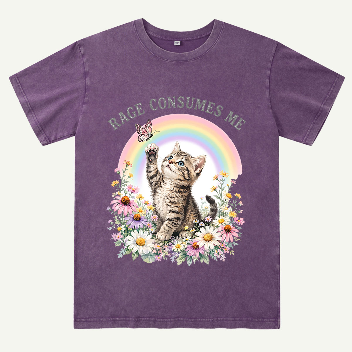 Rainbow Garden Cat Washed T-Shirt