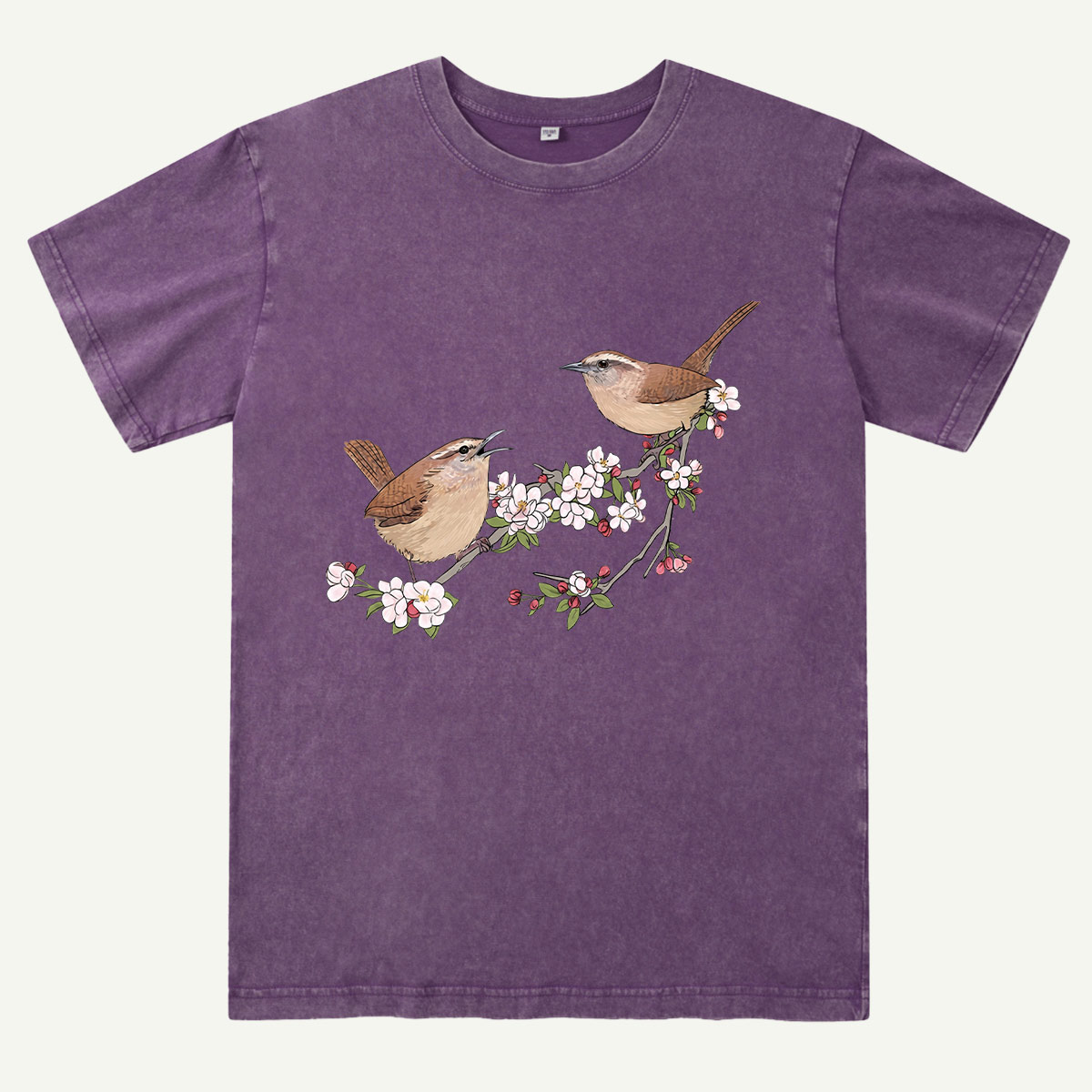 Songbirds On Blooming Branch Nature Washed T-Shirt