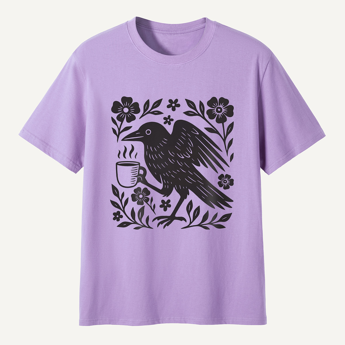 MDCTBYWY26071701Coffee Crow Folk Art T-Shirt