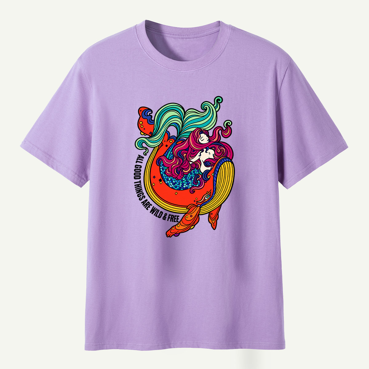 All Good Things Are Wild And Free Mermaid Ocean Wave T-Shirt