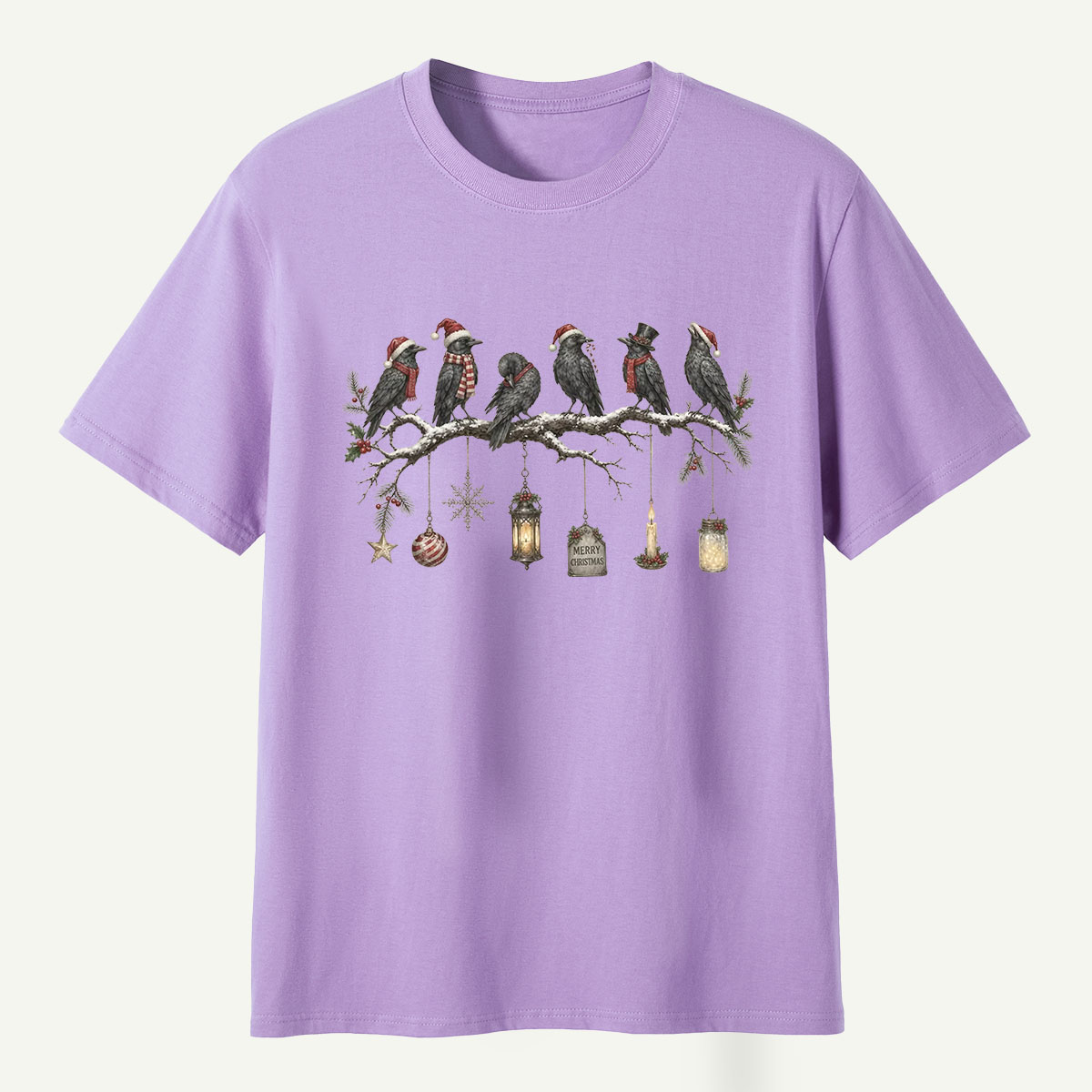Christmas Ravens On Snowy Branch T-Shirt