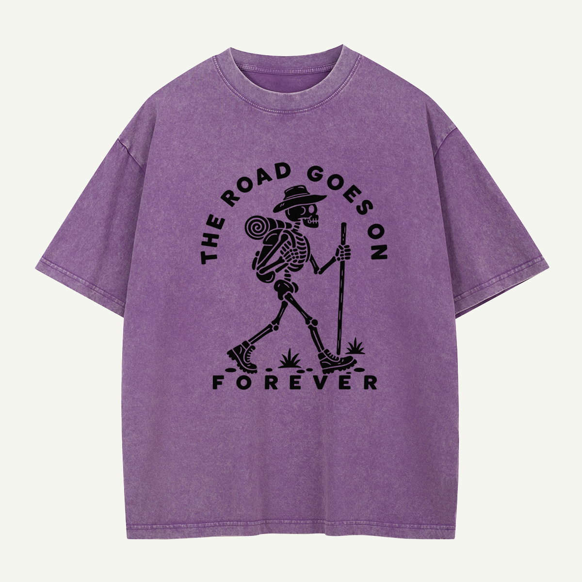 The Road Goes On Forever Skeleton Hiker Washed T-Shirt
