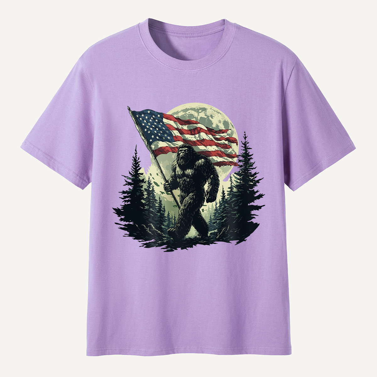 Forest Moon Cryptid with American Flag T-Shirt