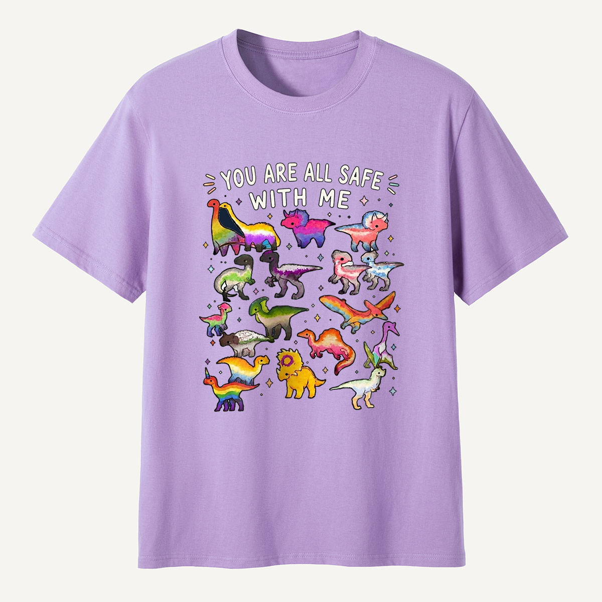You Are Safe With Me Rainbow Dinosaur T-Shirt