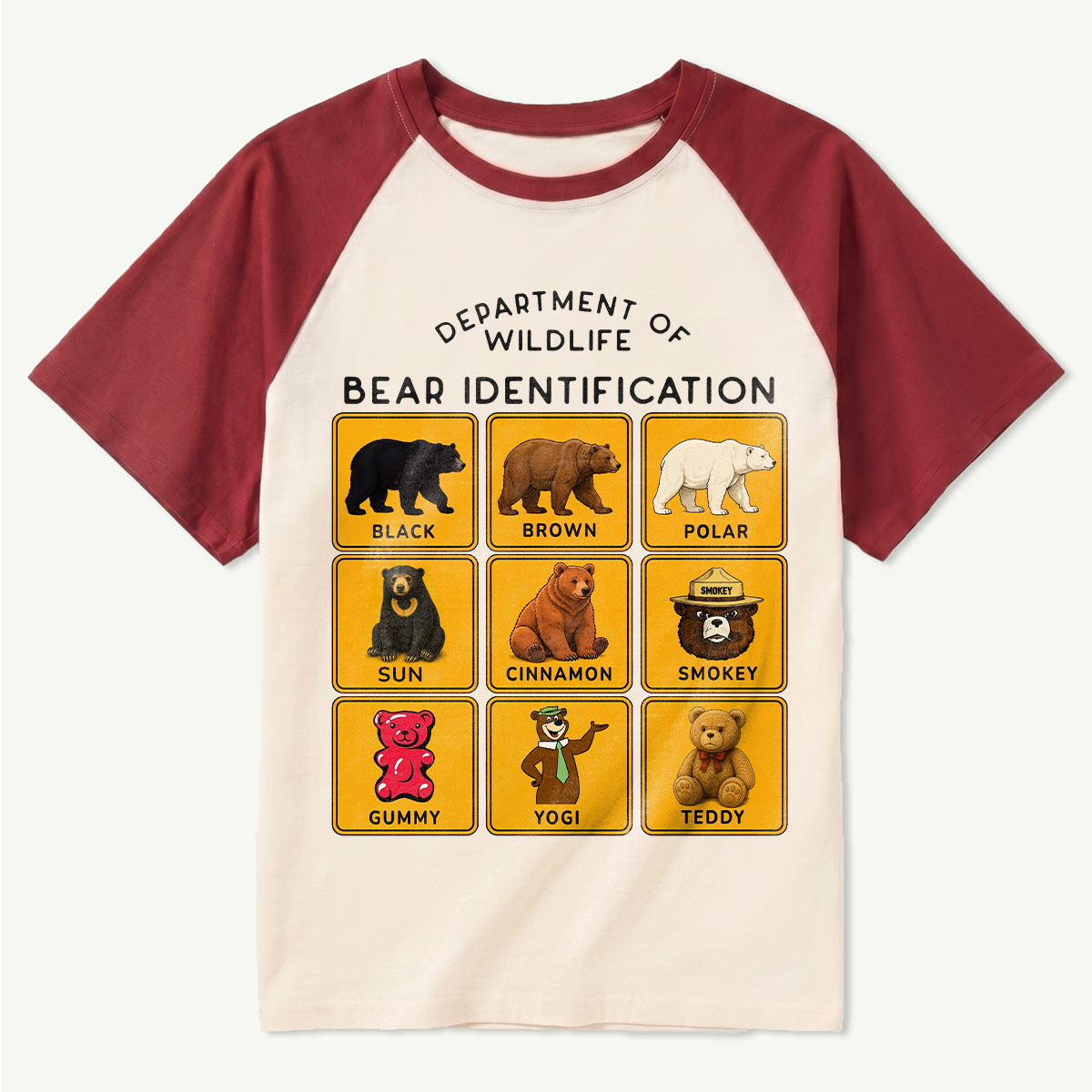 Department of Wildlife Bear Identification Gummy Bear Raglan T-Shirt
