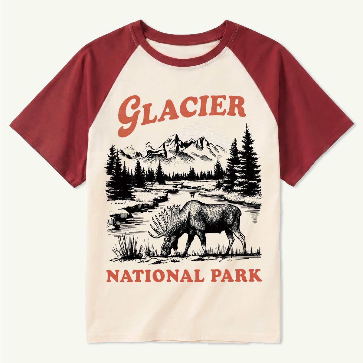 Moose Wilderness Glacier National Park Raglan T-Shirt