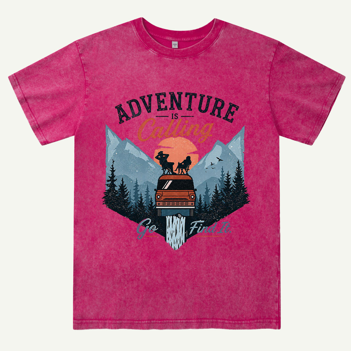 Adventure Is Calling Camper Van Mountain Washed T-Shirt