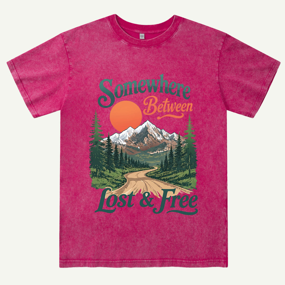 Somewhere Between Lost and Free Mountain Nature Washed T-Shirt