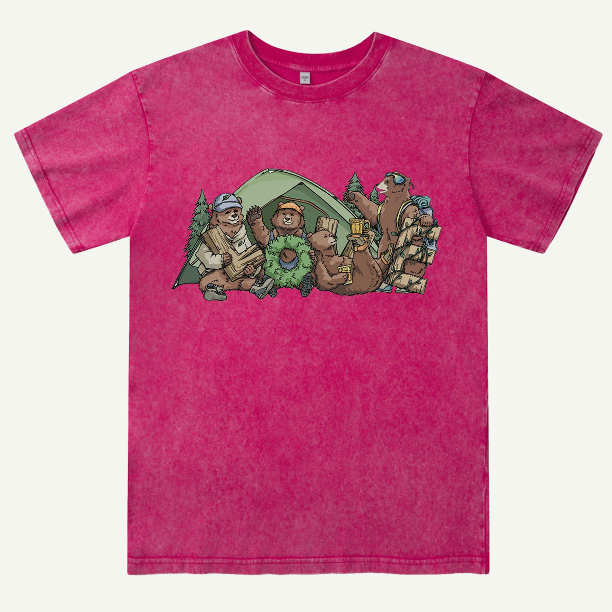 Happy Camping Bears Washed T-Shirt