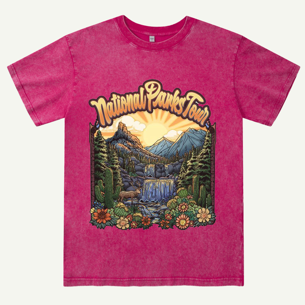 Mountain Waterfall Scenic Landscape National Parks Washed T-Shirt