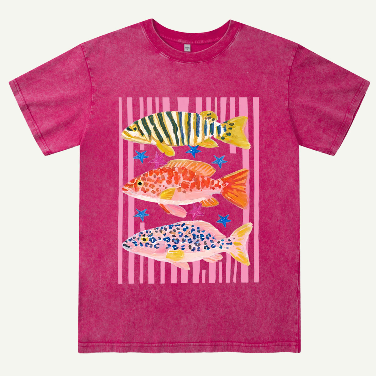 Striped Ocean Fish Washed T-Shirt