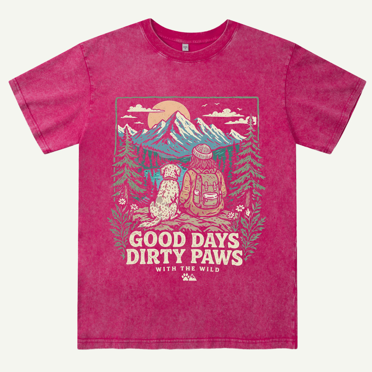 Adventure Dog & Mountain Outdoor Hiking Washed T-Shirt