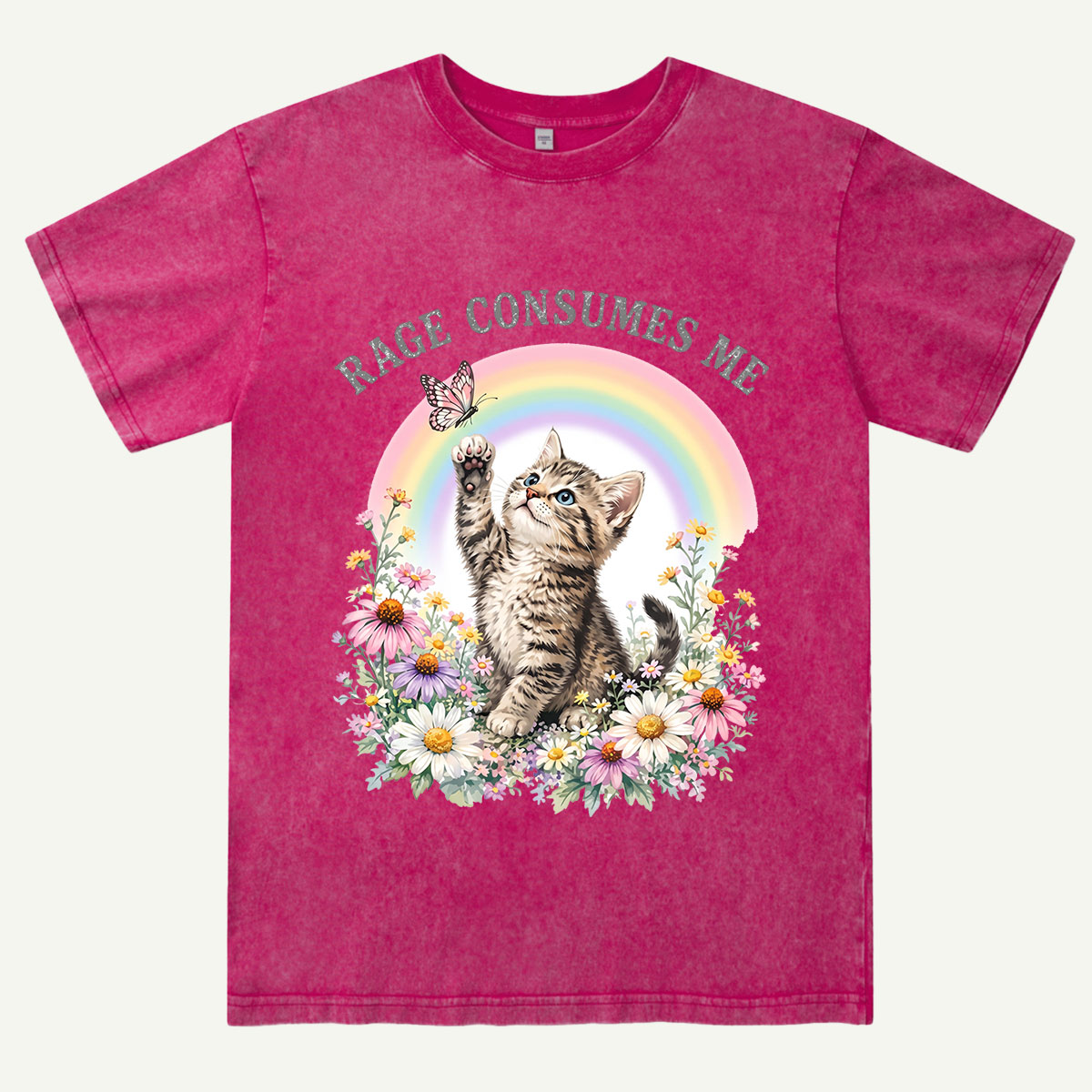 Rainbow Garden Cat Washed T-Shirt