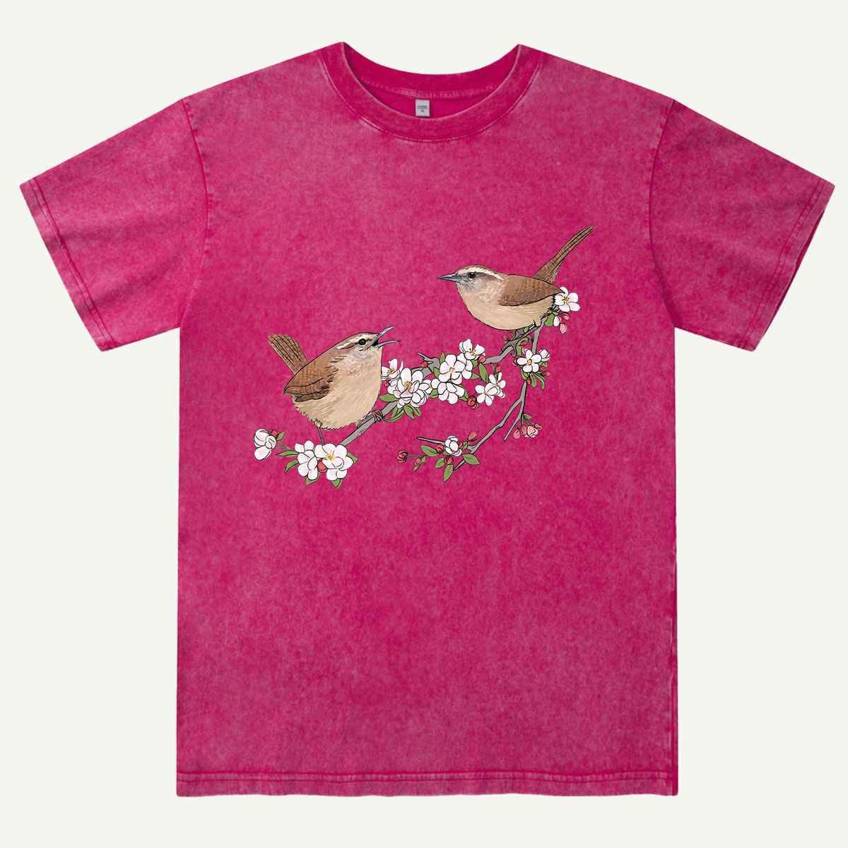 Songbirds On Blooming Branch Nature Washed T-Shirt