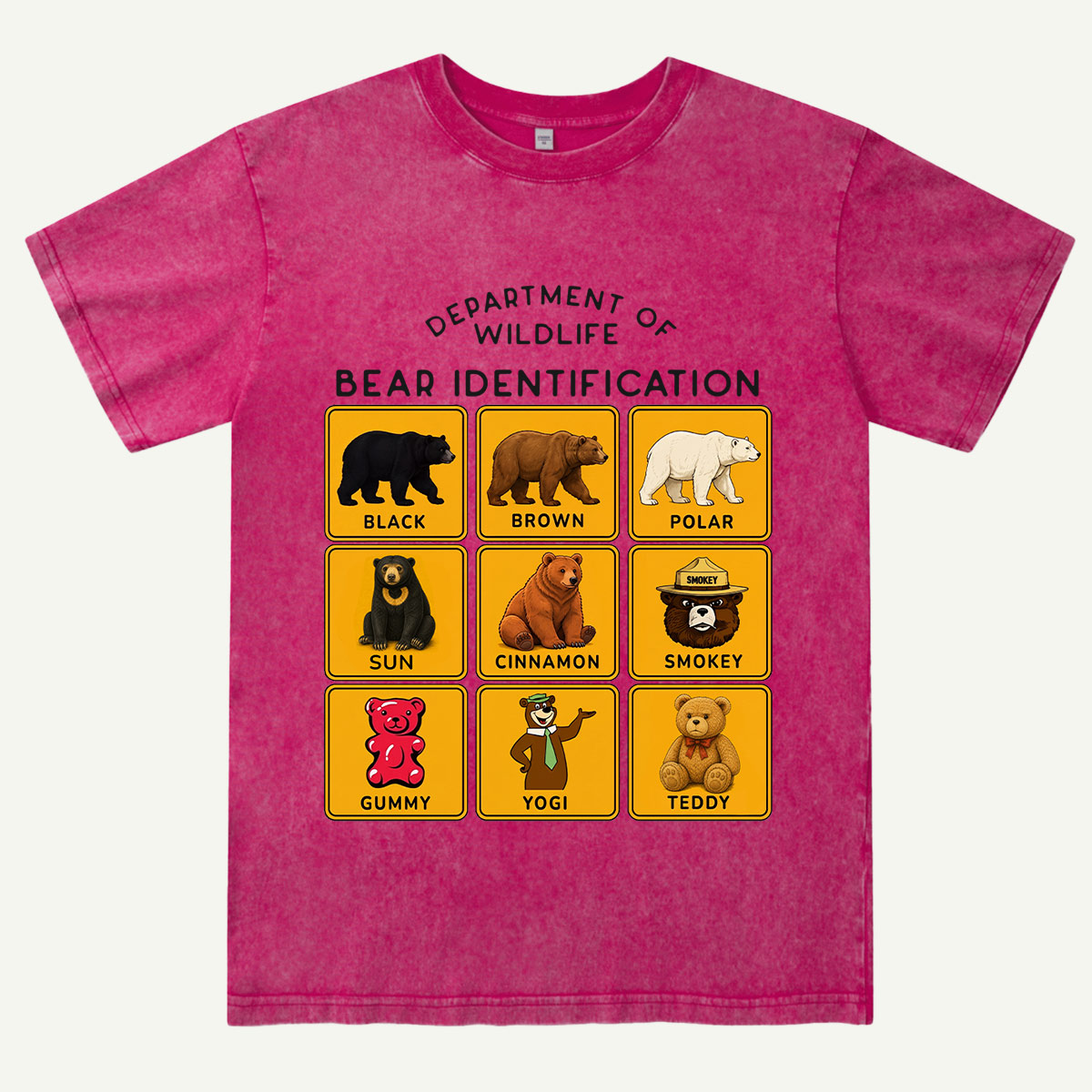 Department of Wildlife Bear Identification Gummy Bear Washed T-Shirt