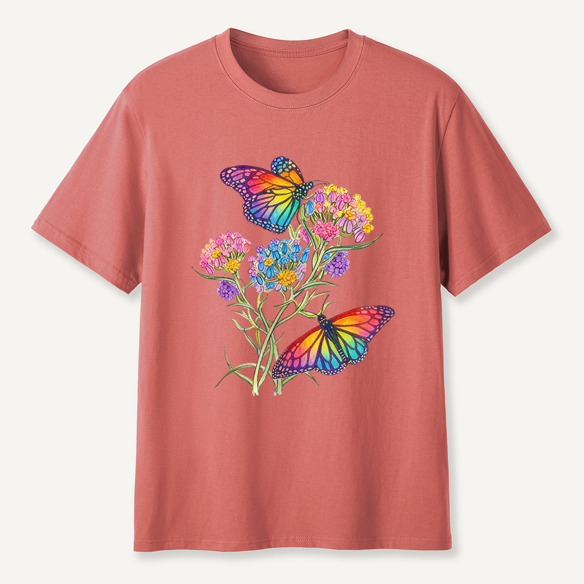 Rainbow Butterflies & Blooming Flowers T-Shirt