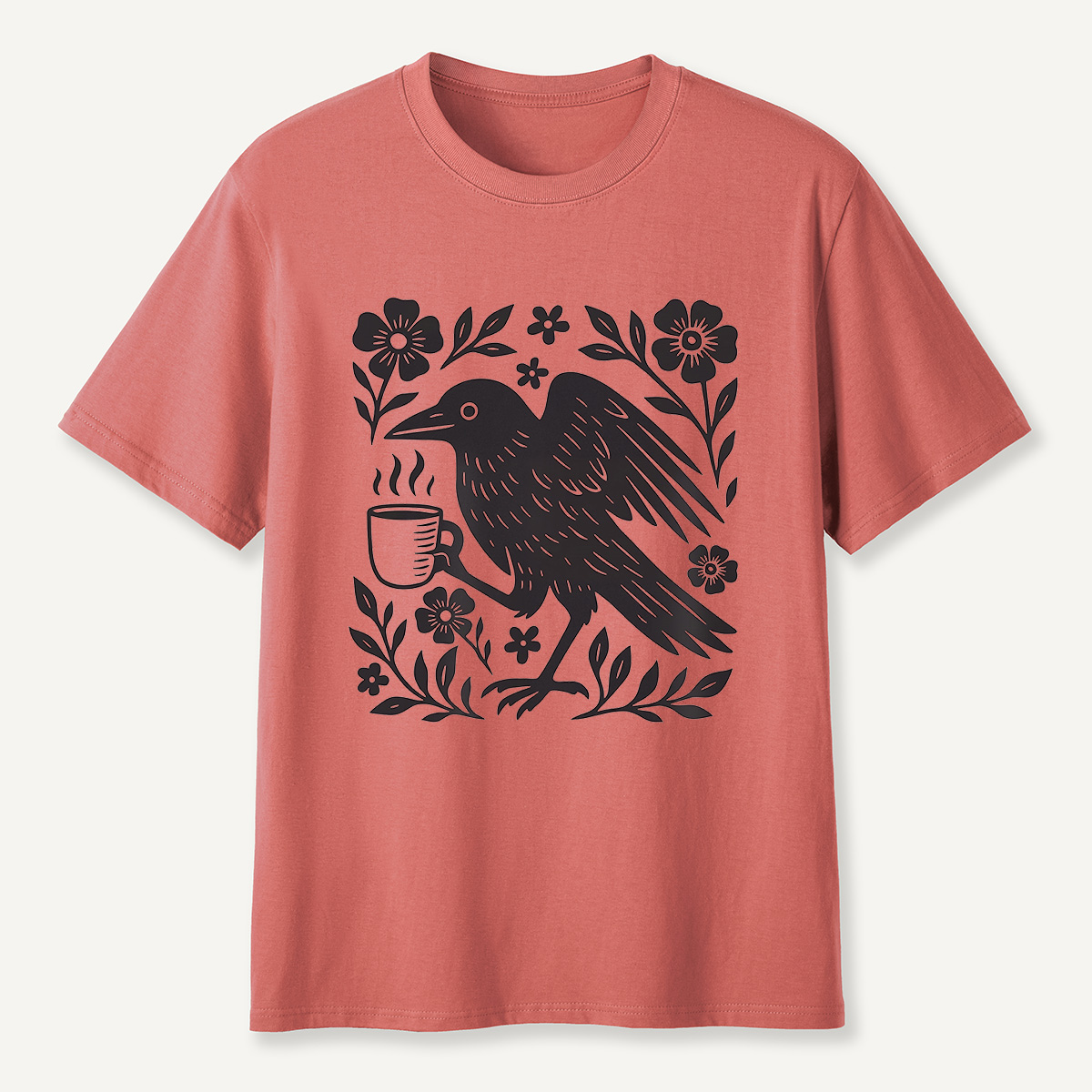 MDCTBYWY26071701Coffee Crow Folk Art T-Shirt