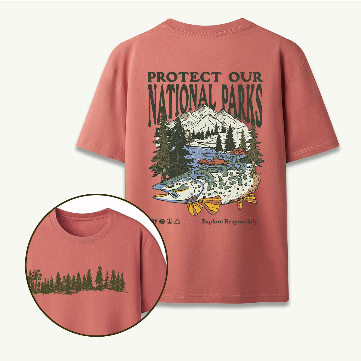 Nature Hiking Explorer Mountain Fish T-Shirt