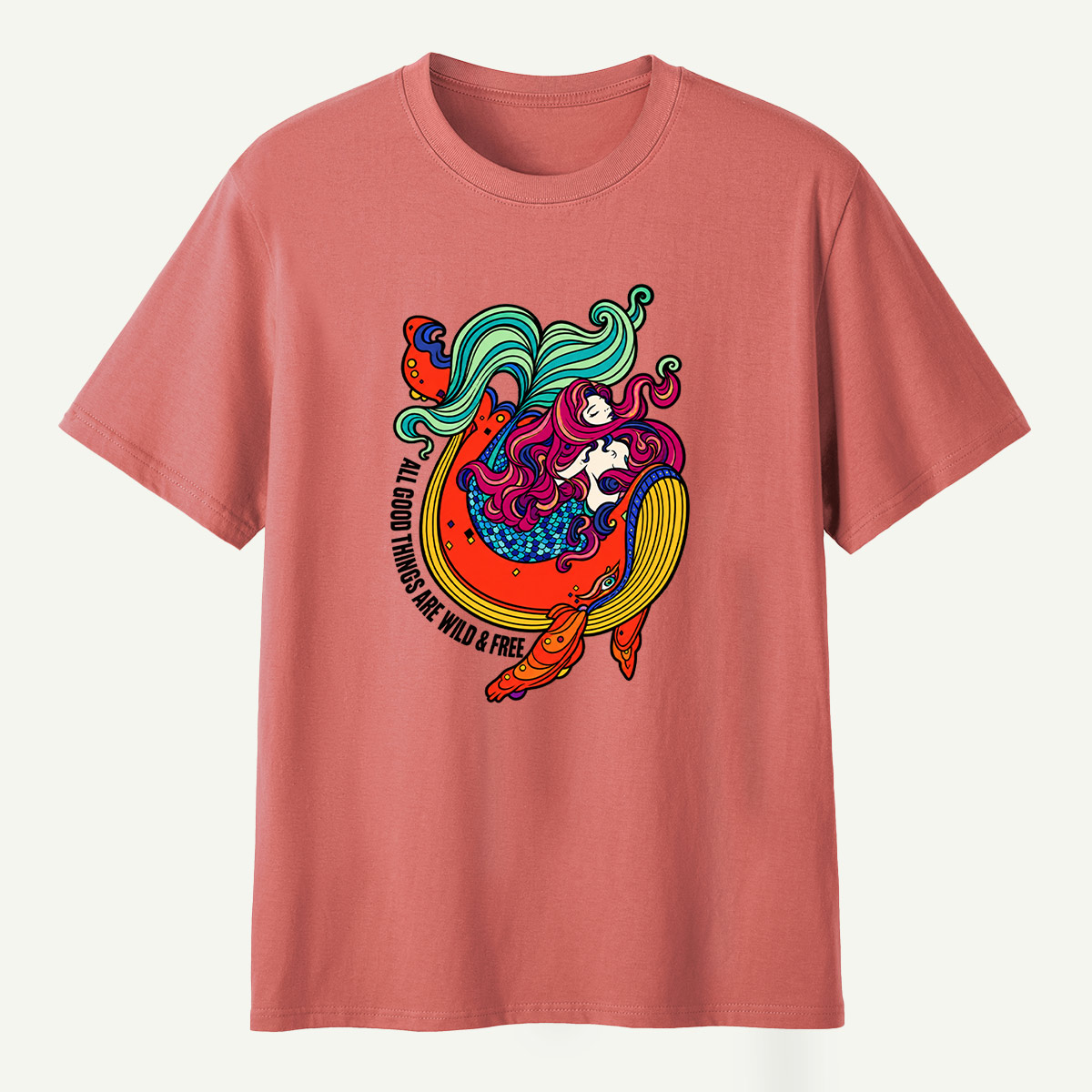 All Good Things Are Wild And Free Mermaid Ocean Wave T-Shirt