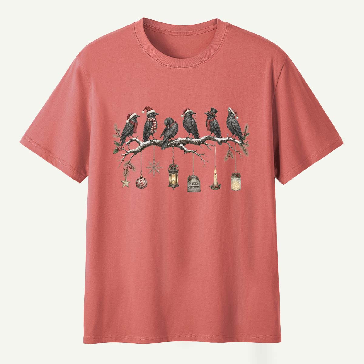 Christmas Ravens On Snowy Branch T-Shirt
